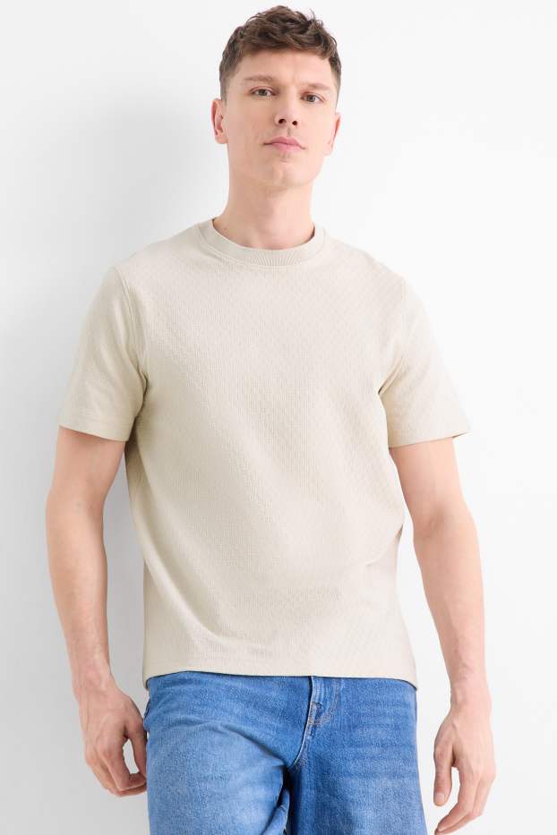 Herren - T-Shirt - Regular Fit - strukturiert - cremeweiss