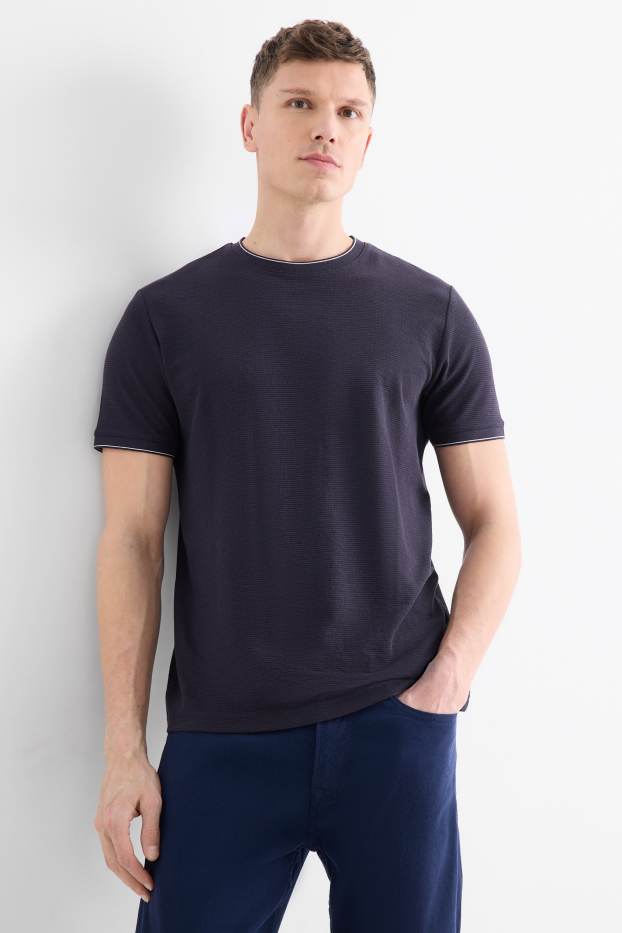 Uomo - T-shirt - regular fit - tessuto tramato - blu scuro