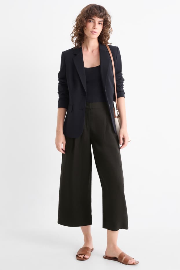 Femei - Pantaloni office cu conținut de in - talie înaltă - wide leg - negru