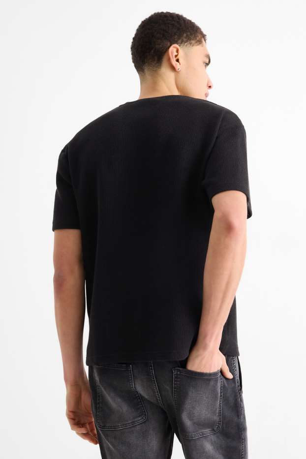 Pánské - Tričko - relaxed fit - strukturované - černá