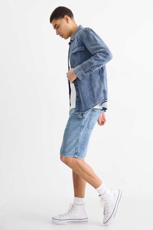 Pánské - Džínové šortky - jog denim - LYCRA® - modrá