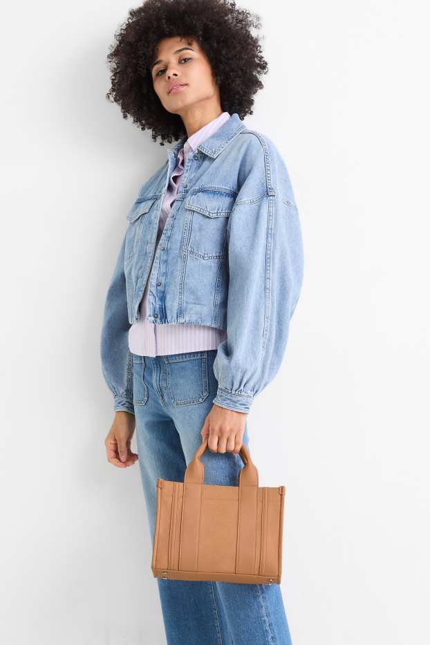 Donna - Shopper piccola con spallaccio staccabile - similpelle - marrone chiaro