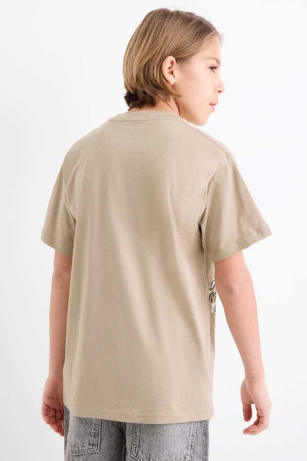 Kinder Buben - Multipack 2er - Graffiti - Kurzarmshirt - weiß / beige