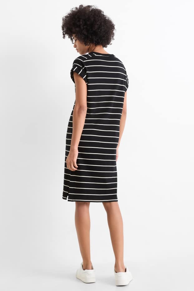 Damen - T-Shirt-Kleid - gestreift - schwarz