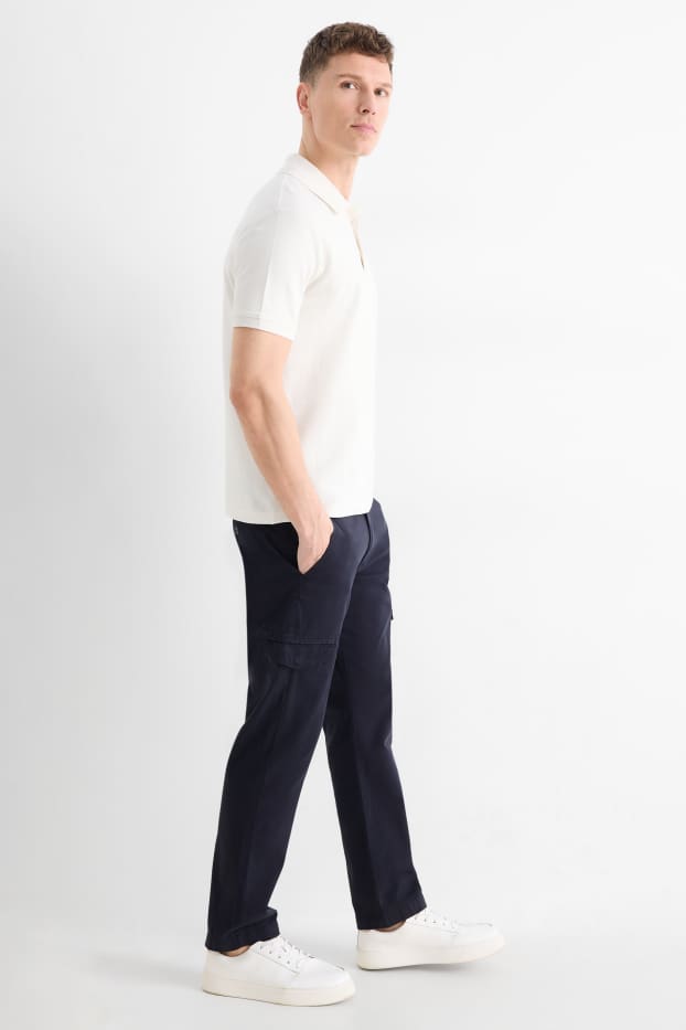 Hommes - Pantalon de cargo - tapered fit - finition texturée - bleu foncé