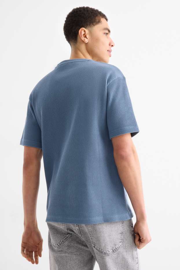 Hommes - T-shirt de maille - relaxed fit - côtelé - bleu