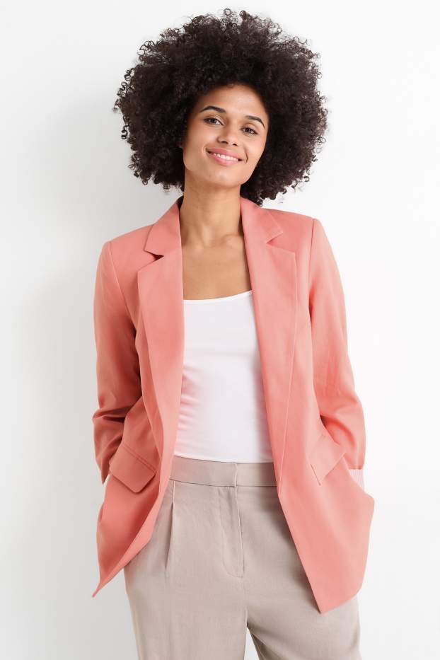 Femmes - Blazer long - regular fit - lin mélangé - corail