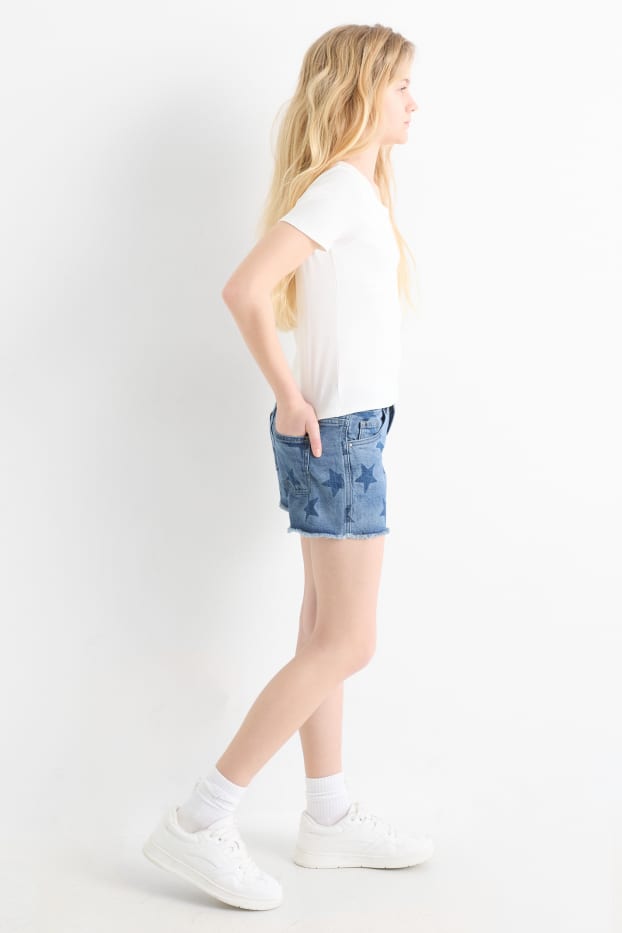 Děti - dívky - Hvězdy - džínové šortky - modrá