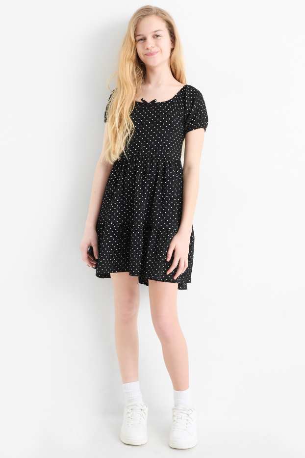 Enfants filles - Robe - à pois - vert chiné