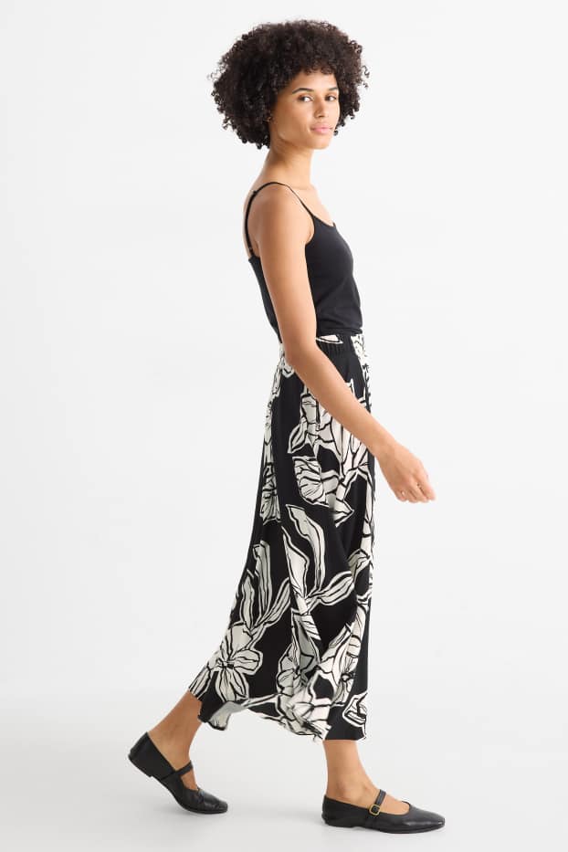 Donna - Gonna - a fiori - nero / bianco