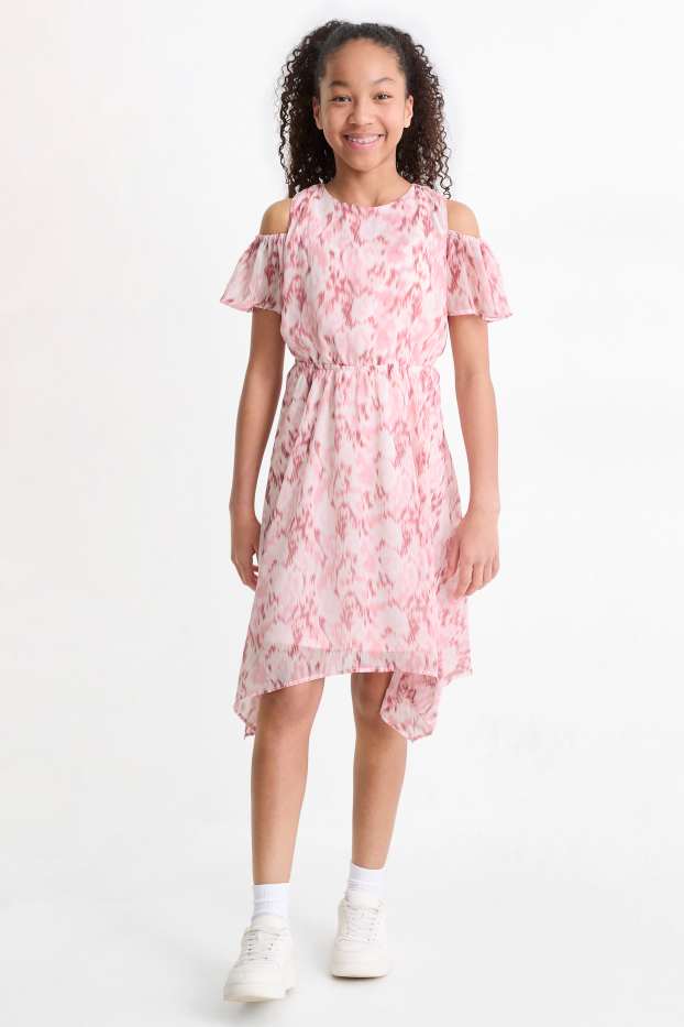 Niñas - Vestido - estampado - blanco / rosa