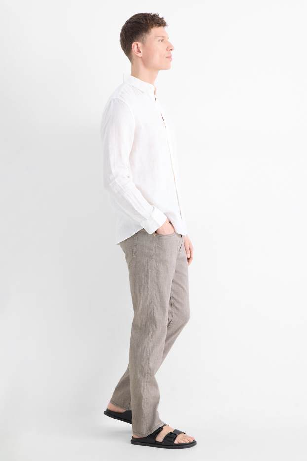 Heren - Broek - regular fit - linnenmix - grijs