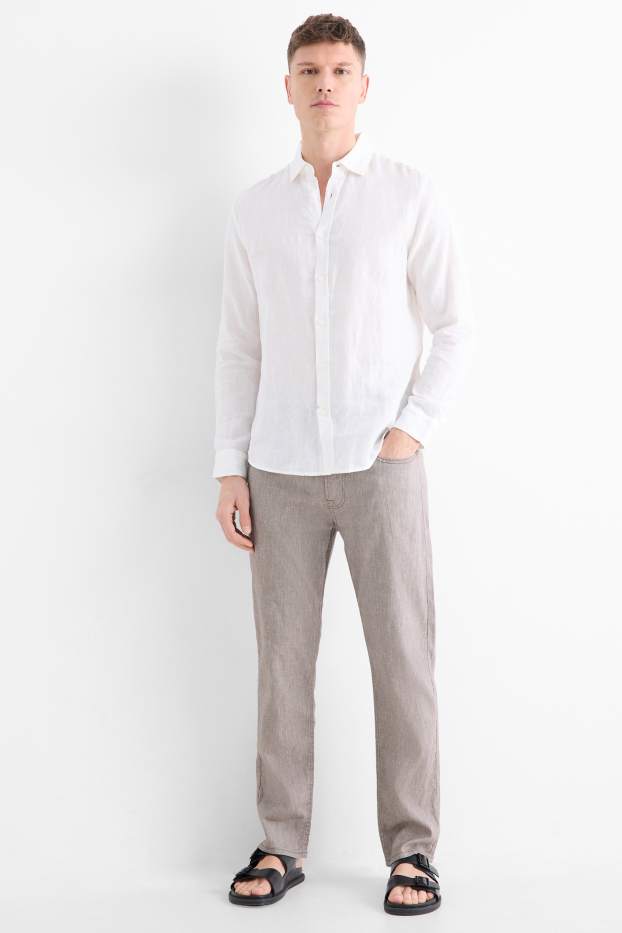 Heren - Broek - regular fit - linnenmix - grijs