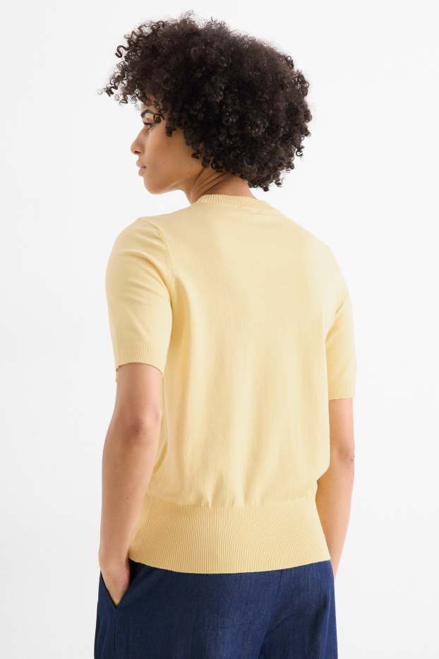 Dames - Gebreide trui - korte mouwen - geel