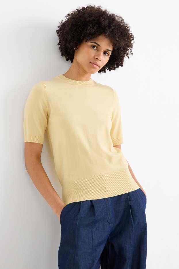 Dames - Gebreide trui - korte mouwen - geel