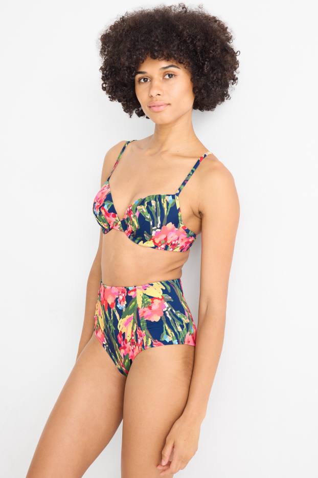 Women - Bikini bottoms - high waist - LYCRA® XTRA LIFE™ - floral - dark blue