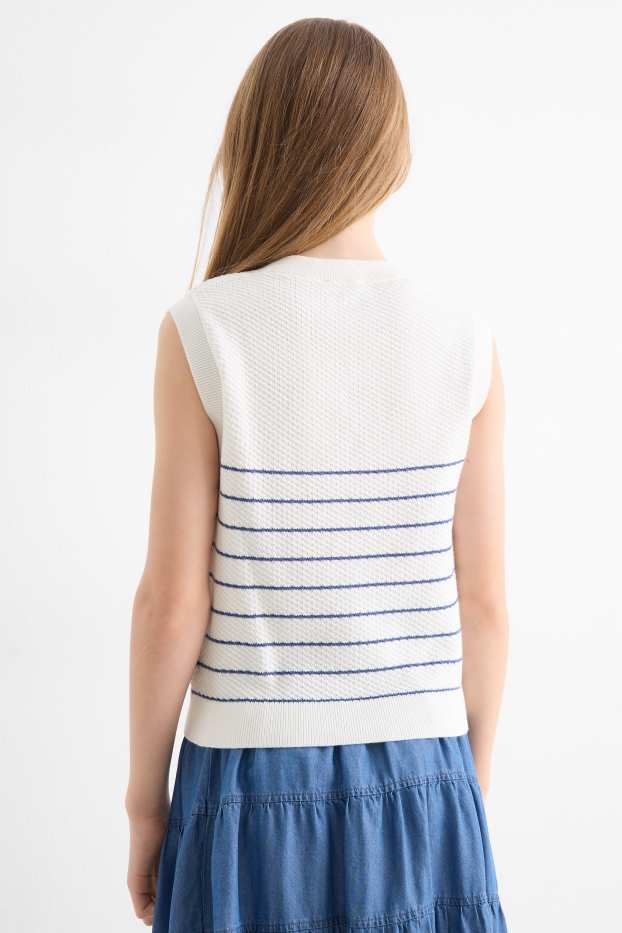 Enfants filles - Pull sans manches - à rayures - finition texturée - blanc