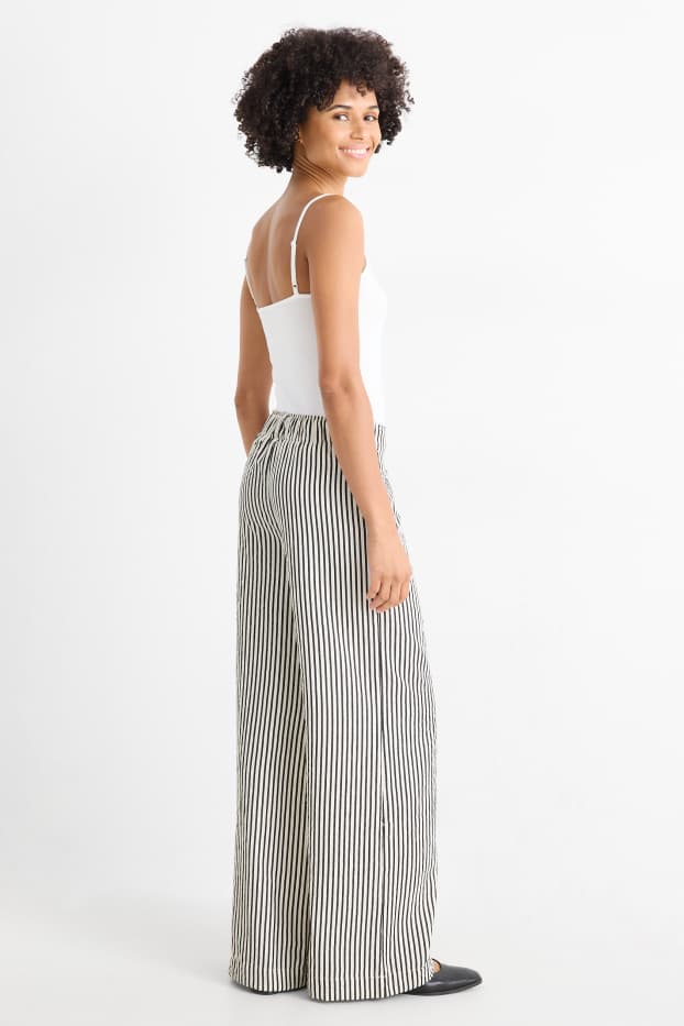 Femmes - Pantalon de toile - high waist - wide leg - à rayures - noir / beige