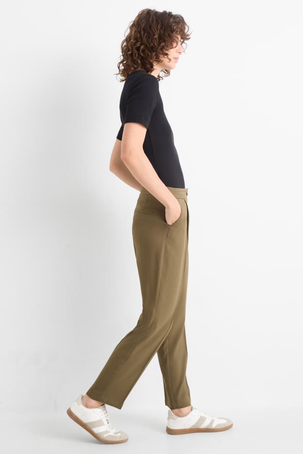 Dona - Pantalons de tela - high waist - tapered fit - caqui