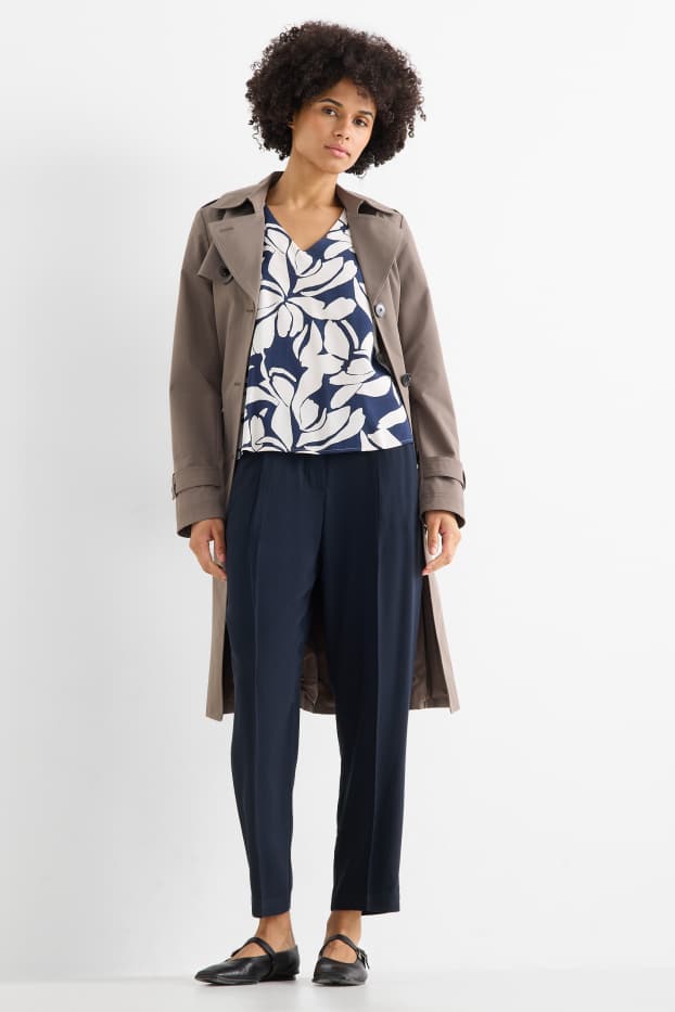 Femmes - Pantalon en toile - high waist - tapered fit - bleu foncé