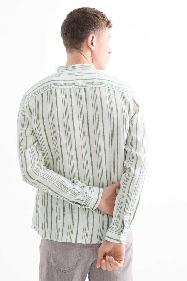 Unisex - Leinenhemd - Regular Fit - Stehkragen - gestreift - cremeweiss