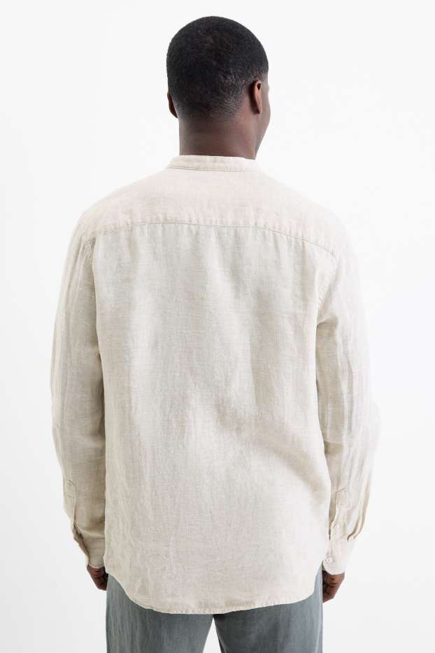 Unisex - Leinenhemd - Regular Fit - Stehkragen - hellbeige