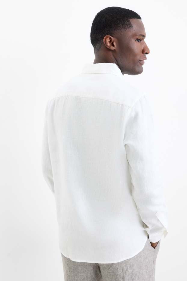 Heren - Linnen overhemd - regular fit - kent - wit