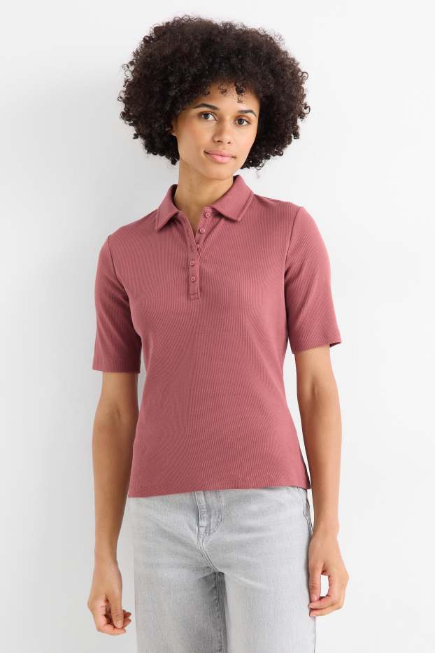Damen - Poloshirt - Regular Fit - gerippt - dunkelrosa