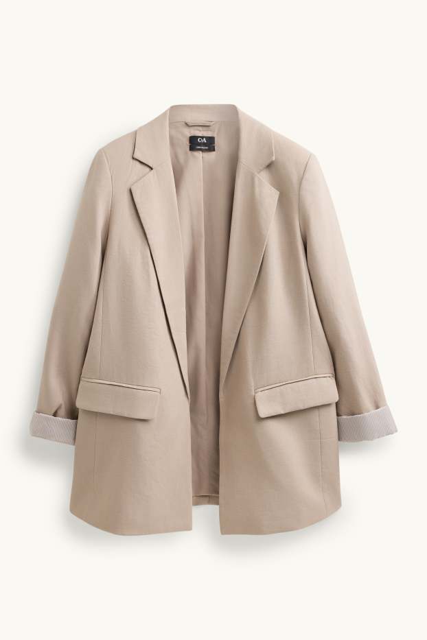 Mujer - Americana larga - regular fit - mezcla de lino - marrón claro