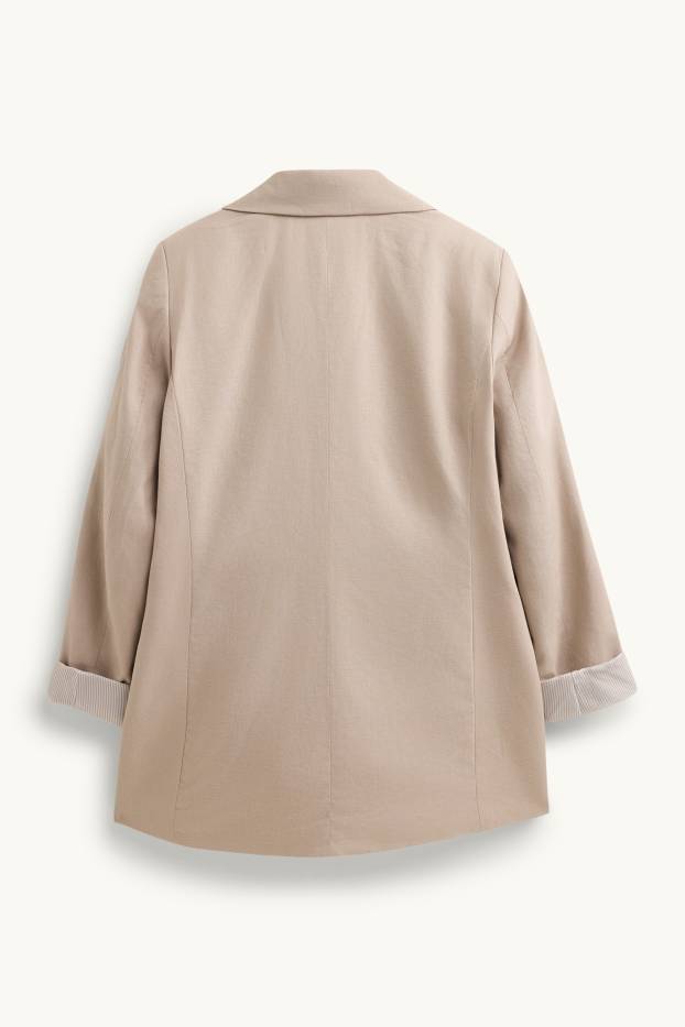 Mujer - Americana larga - regular fit - mezcla de lino - marrón claro