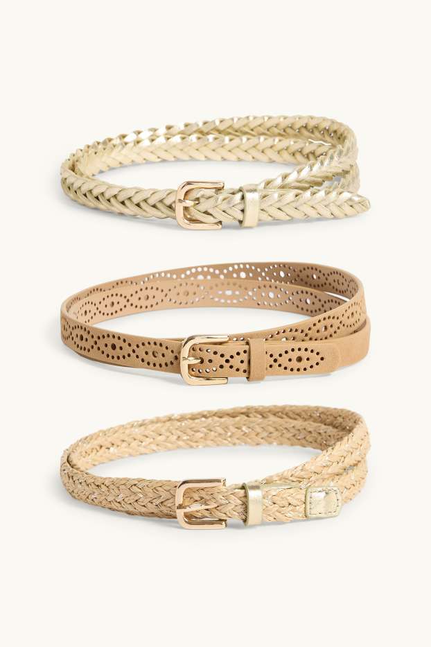 Donna - Confezione da 3 - cintura - similpelle - beige