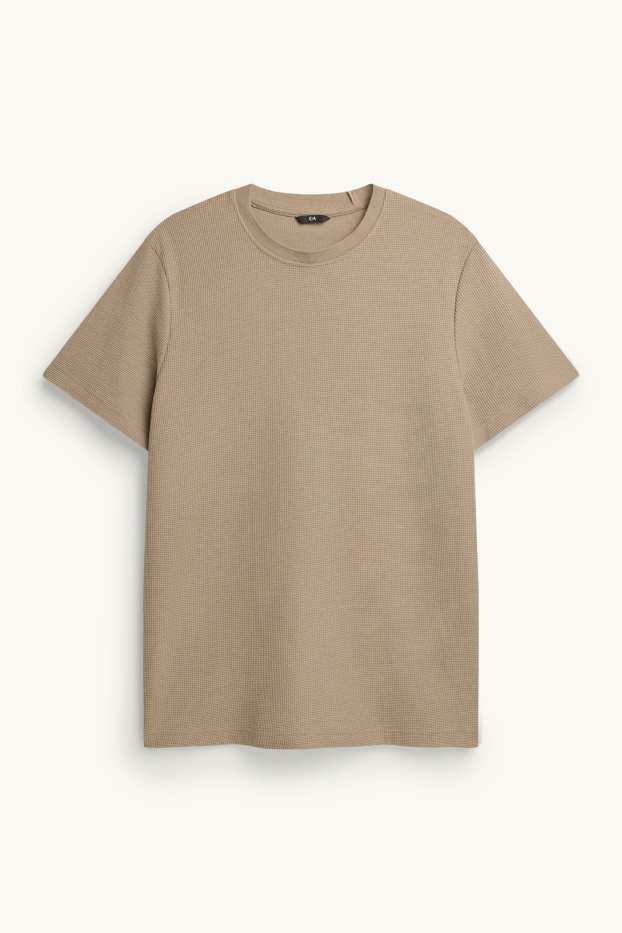 Heren - T-shirt - regular fit - met structuur - lichtbruin