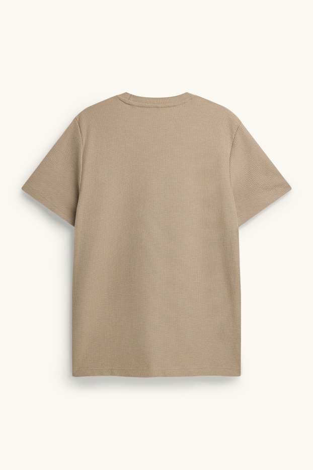 Heren - T-shirt - regular fit - met structuur - lichtbruin