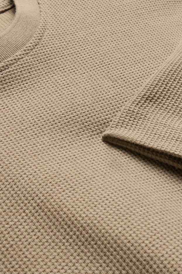 Heren - T-shirt - regular fit - met structuur - lichtbruin