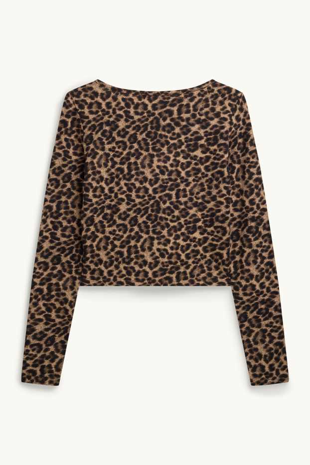 Women - Cropped long sleeve top - slim fit - leopard print - brown