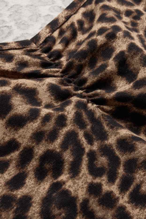 Women - Cropped long sleeve top - slim fit - leopard print - brown