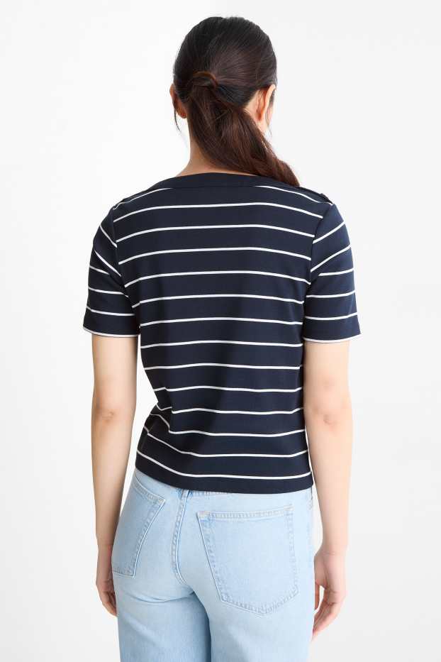 Donna - T-shirt - regular fit- a righe - blu scuro