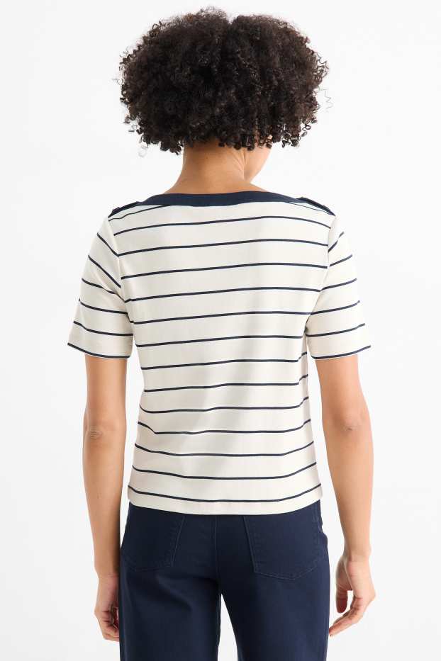 Femmes - T-shirt - regular fit - à rayures - crème