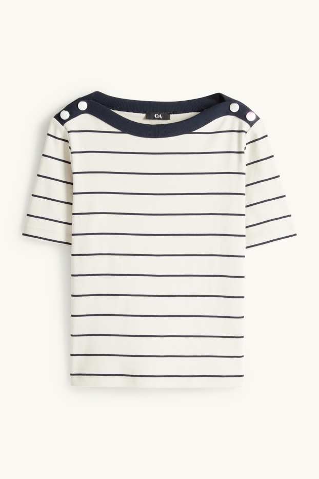 Femmes - T-shirt - regular fit - à rayures - crème