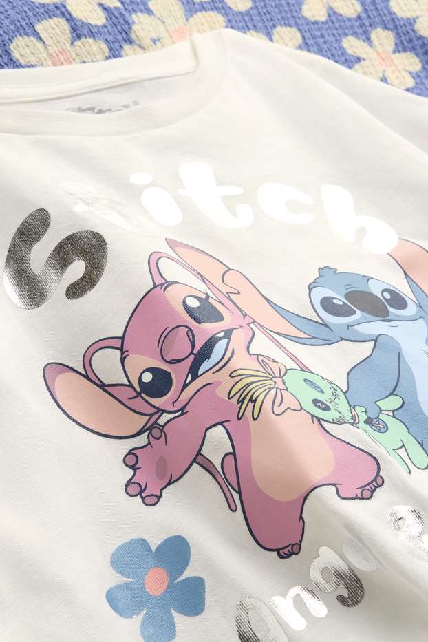 Enfants filles - Lilo & Stitch - ensemble - T-shirt et pantalon en toile - blanc / bleu