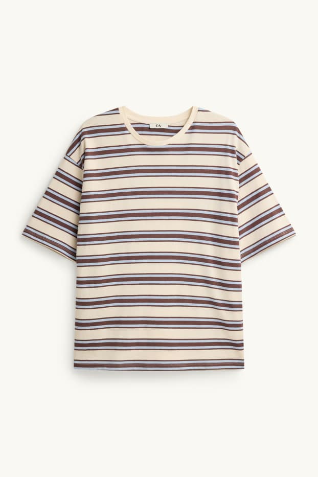 Women - T-shirt - oversized - striped - brown / cremewhite