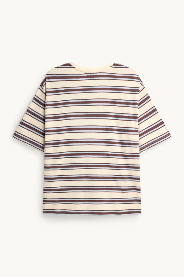 Women - T-shirt - oversized - striped - brown / cremewhite