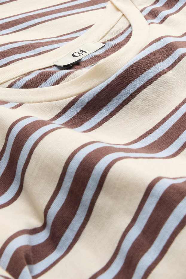 Women - T-shirt - oversized - striped - brown / cremewhite