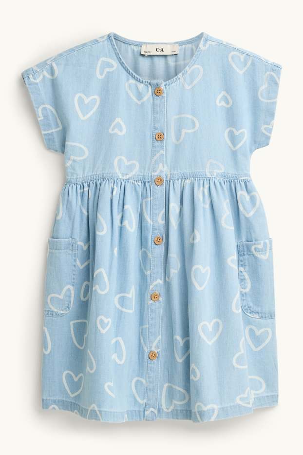 Kinder Mädchen - Herz - Jeanskleid - hellblau