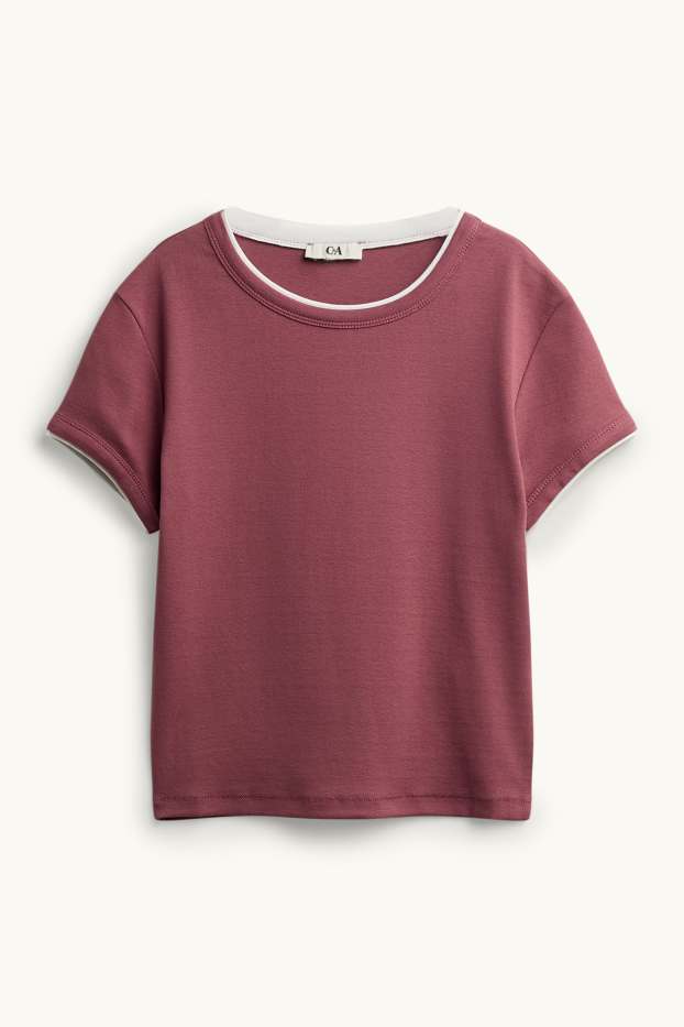 Damen - T-Shirt - Slim Fit - 2-in-1-Look - rot