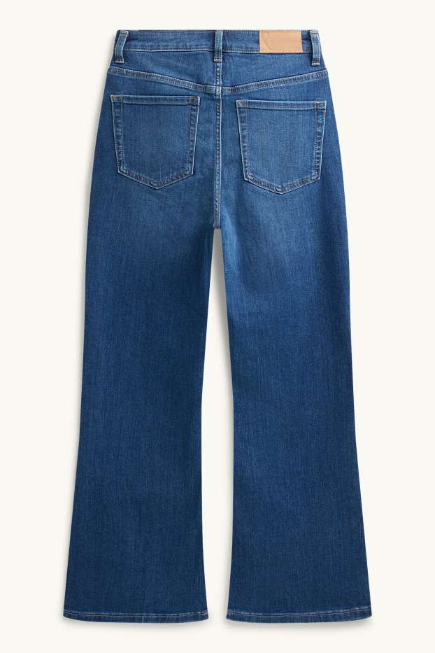 Kobiety - Crop flared jeans - wysoki stan - dżins-ciemnoniebieski