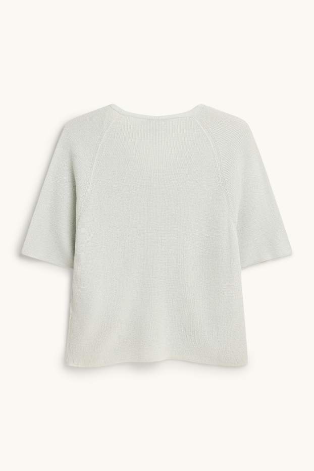 Damen - Strickpullover - kurzarm - Glanz-Effekt - weiß / silber