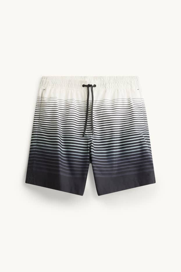 Herren - Badeshorts - gestreift - gemustert - schwarz / grau
