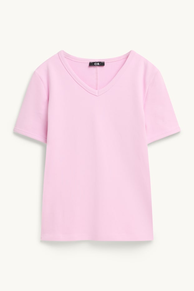 Femei - Tricou cu decolteu în V - slim fit - reiat fin - roz