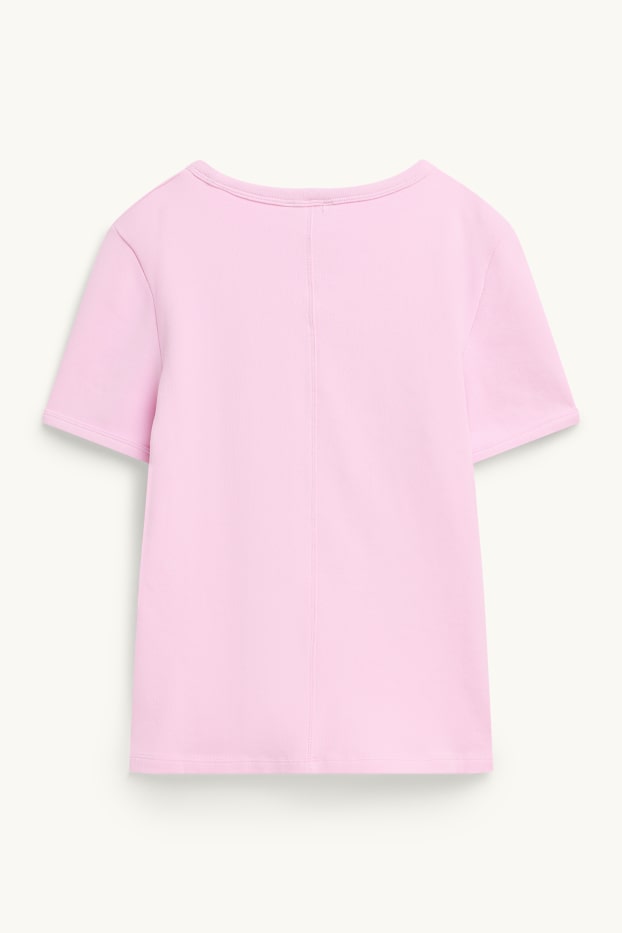 Femei - Tricou cu decolteu în V - slim fit - reiat fin - roz